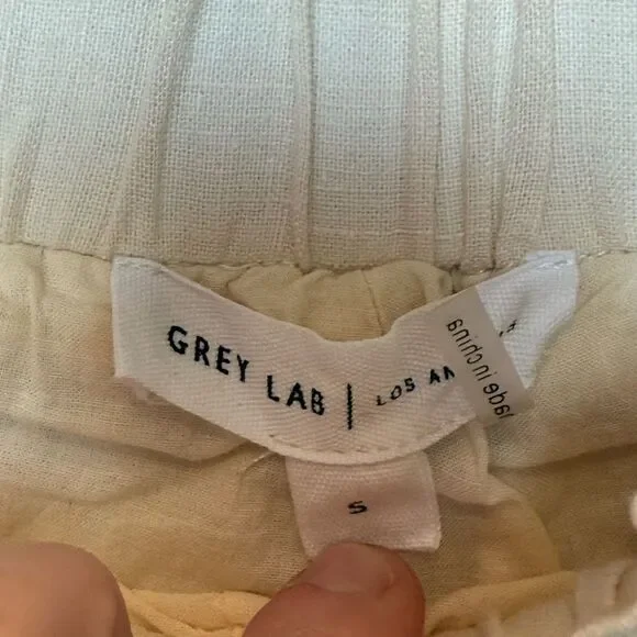 NWOT Grey Lab Ivory Linen Wide Leg Pants Size Small Paper Bag Waist - Picture 4 of 6